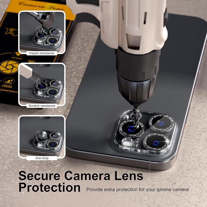 for 6 Pack iPhone 15 Pro/iPhone 15 Pro Max Camera Lens Protector 9H Tempered - Image 3