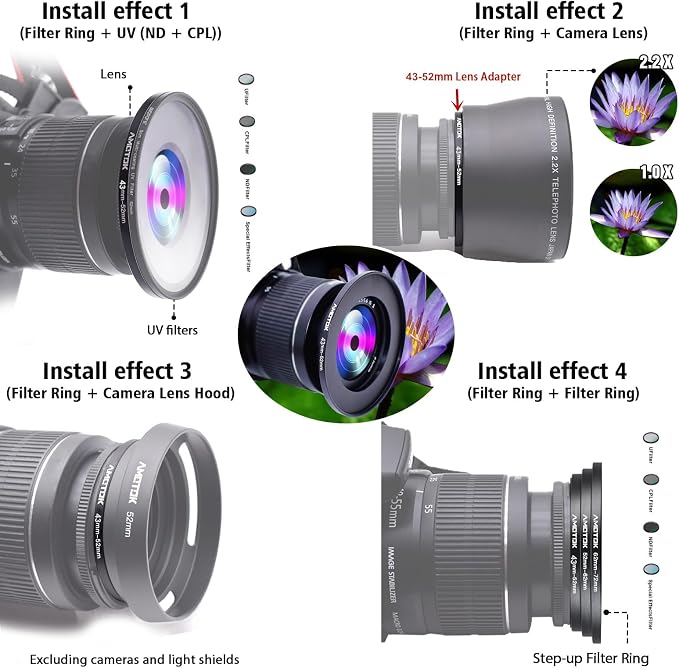 43mm Lens to 52mm Lens Adapter, 43mm to 52mm Filter Step-Up Adapter Ring - Image 6