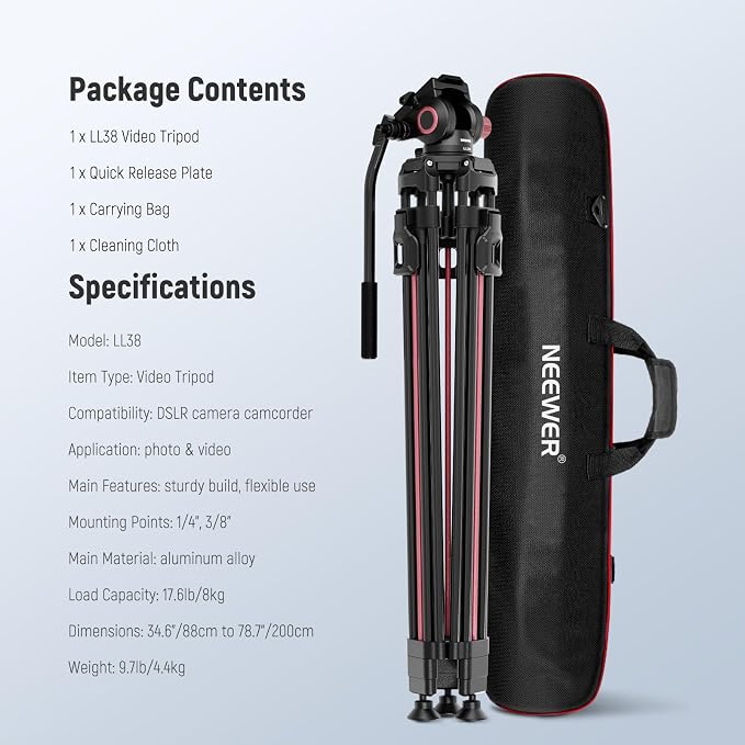 NEEWER LL38 79"/2m Video Camera Tripod - Image 9