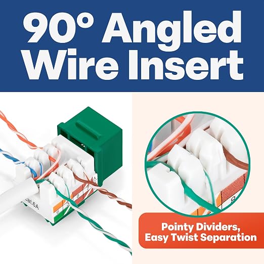 Everest 90° Angled RJ45 Cat6A Keystone Jacks 20-Pack in Green - Image 3