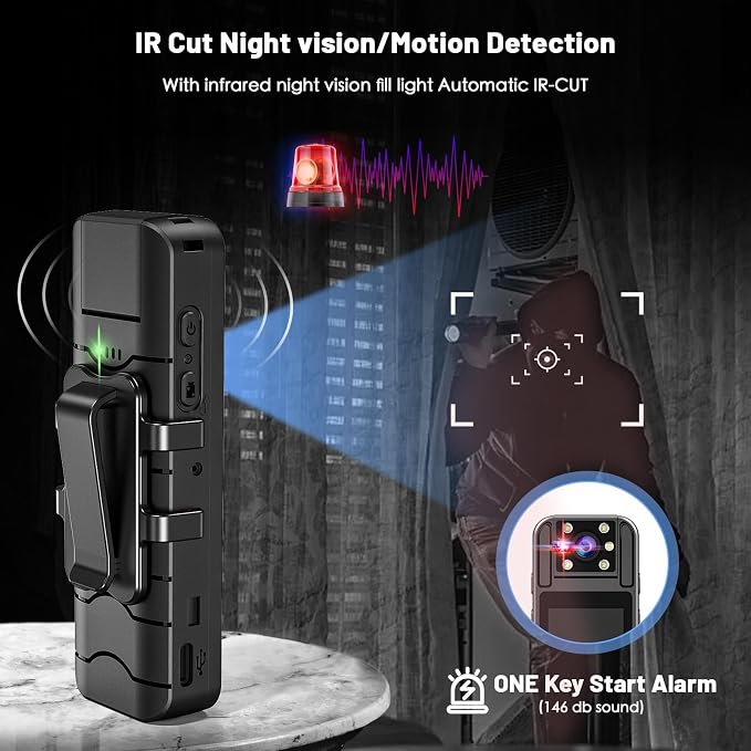 kaysunlink Body Camera with 1.4” Screen Audio and Auto Video Night Vision 1080P - Image 5