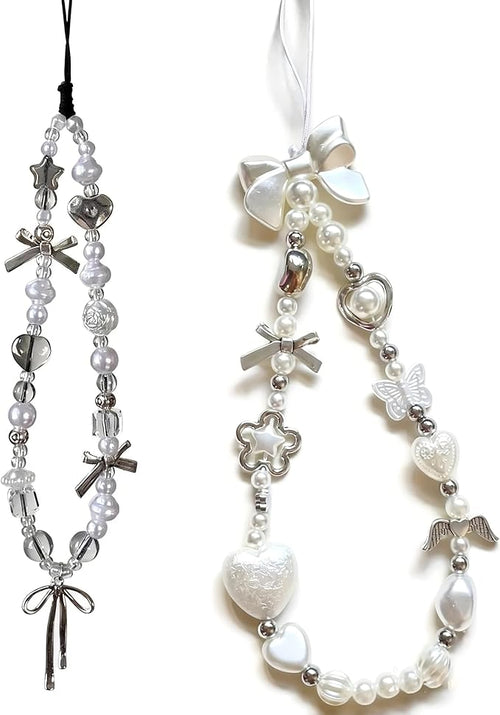 2 Pcs Phone Charm Strap Hand for iPhone Wrist Strap Camera Lanyard Pearl Beaded by Casecond