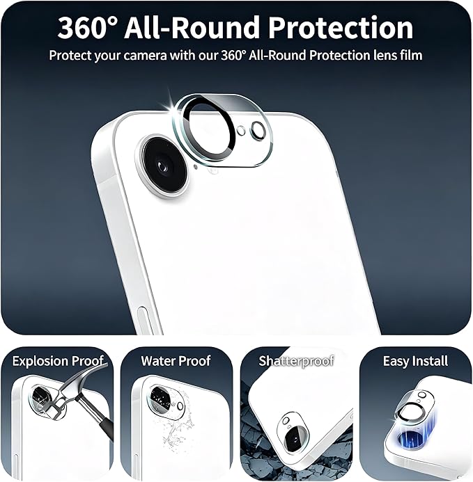 4-Pack Camera Lens Protector for iPhone 17e/16e, 9H Tempered Glass Camera Cover - Image 3