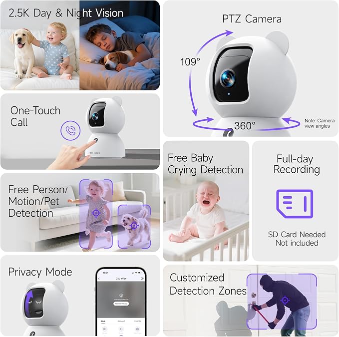 2.5K Indoor Security Camera 4pack, Free AI Person/Pet/Cry Detection, 4MP - Image 9