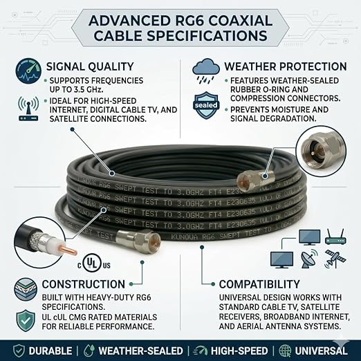 KUNOVA 100 FT RG-6 Coaxial Cable RG6 3.5 Ghz - Image 2