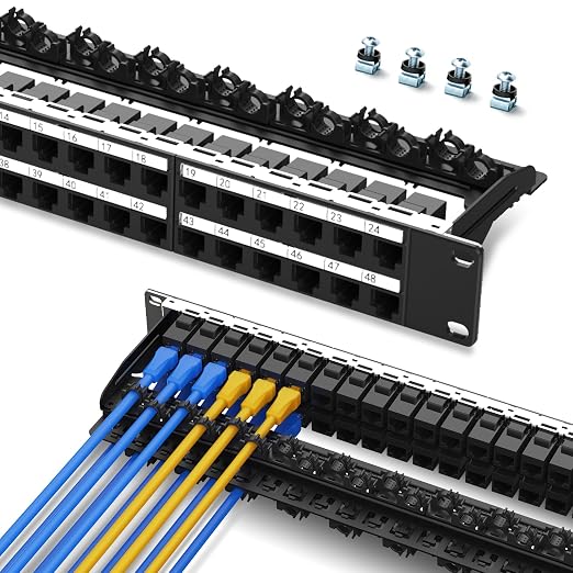 Patch Panel 48 Port with 48 Pcs Cat6 Keystone Jack【EC Listed】 UTP 10G Support by PBAEGAV