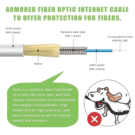 25 Meters SC/APC to SC/APC Fiber Optic Internet Cable, Armored Single Mode - Image 2