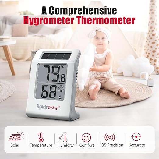 2.2'' Digital Thermometer and Hygrometer Meter, Solar-Powered Indoor - Image 6