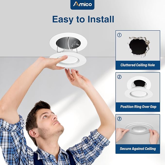Amico 12 Pack Goof Rings for 6 Inch Recessed Lights, Can Light Trim Ring Cover - Image 4
