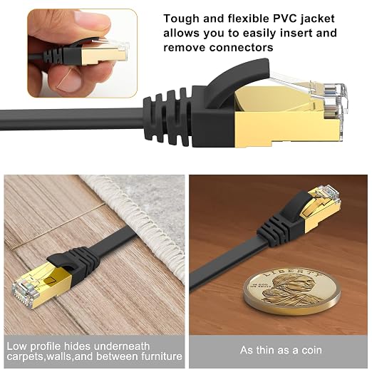 Ercielook Ethernet Cable 75 ft High Speed, CAT8 Shielded Flat Internet Cable - Image 5
