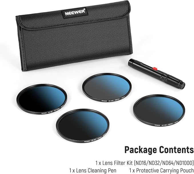 Neewer 52mm ND Lens Filter Set, ND16/ND32/ND64/ND1000, Lens Cleaning Pen - Image 8