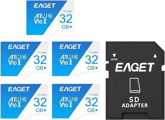 EAGET 5-Pack 32GB TF Memory Card Up to 100MB/s Read 30MB/s Write by EAGET
