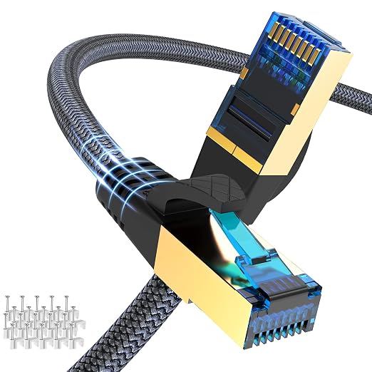 Cat 8 Ethernet Cable 33ft, Indoor Nylon Braided Cat 8 Cable, Heavy Duty 26AWG by Ciwoda