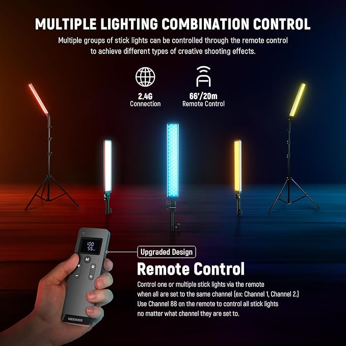 NEEWER Upgraded LED Video Light Stick & 2.4G Remote Kit, 2 Pack Handheld - Image 4