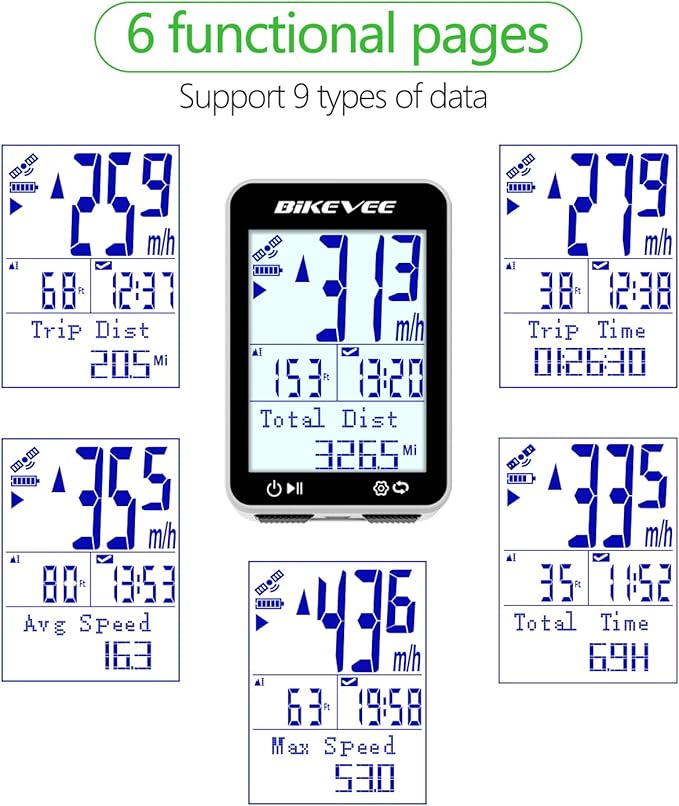 GPS Bike Computer Wireless Bicycle Speedometer Odometer 9 Languages Auto - Image 2
