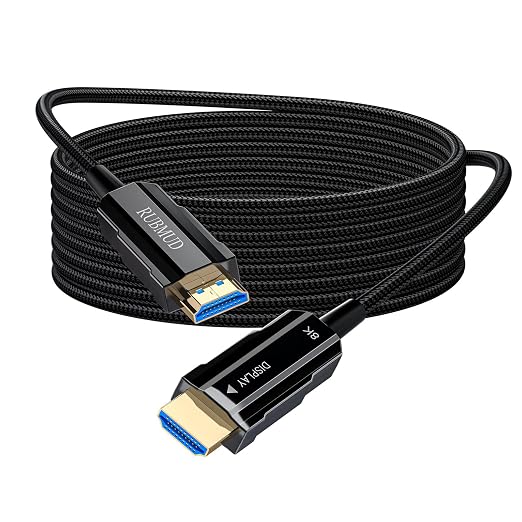 8K Long HDMI 2.1 Cable 50ft, Fiber Optic HDMI Cable Braided Cord, High Speed by RUBMUD
