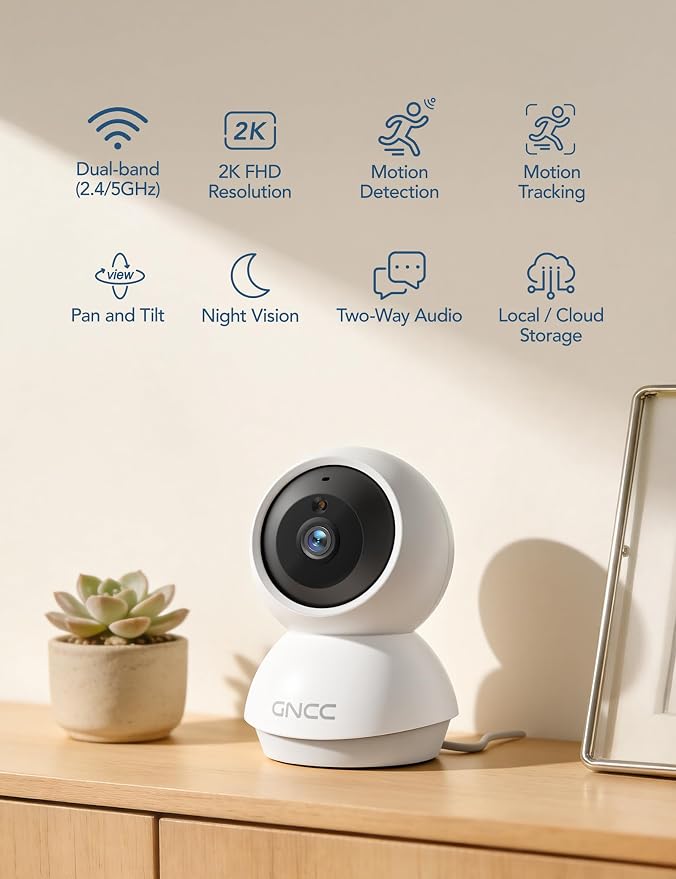 GNCC 2K WiFi Cameras for Home Security, Security Camera Indoor, Baby/Pet Camera - Image 2