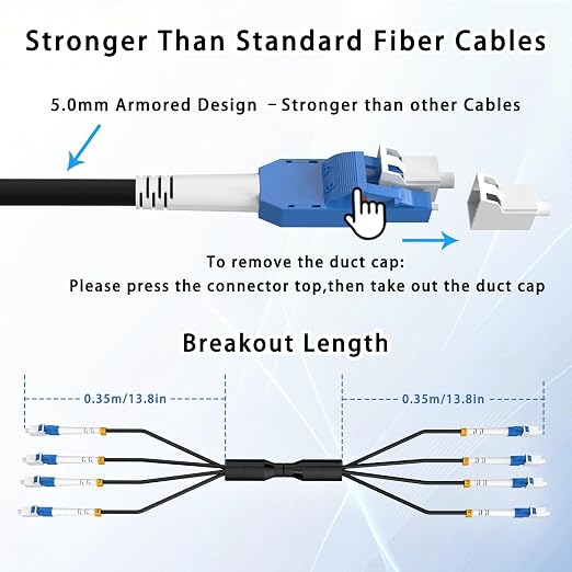 100M/328FT LC to LC Armored Outdoor Fiber Optic Cable, Single Mode Duplex - Image 7