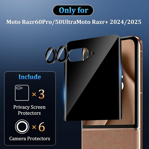 3+3 Pack for Motorola Razr+ 2024/2025 Front Privacy Screen Protector + Camera - Image 2