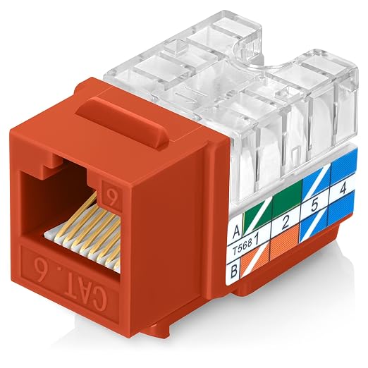Everest 90° Angled RJ45 Cat6 Keystone Jacks 20-Pack in Orange by EverestMediaSolutions