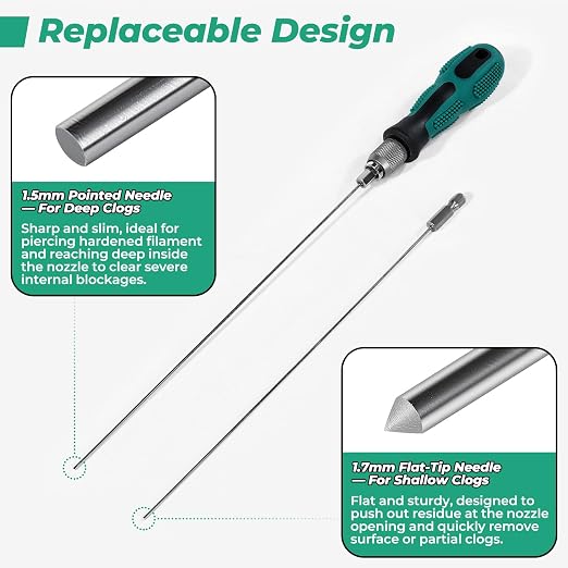3D Printer Nozzle Cleaning Kit, 1.5mm & 1.7mm Extra-Long Stainless Steel Throat - Image 3