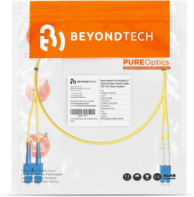 BEYONDTECH 3m LC to SC Fiber Patch Cable – UPC Single-Mode Duplex Fiber Optic - Image 7