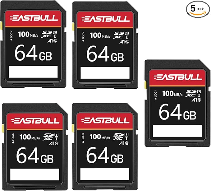 5-Pack of SD Card 64GB EASTBULL Class 10 SD Cards U1 V30 High-Speed 100MB/s by EASTBULL