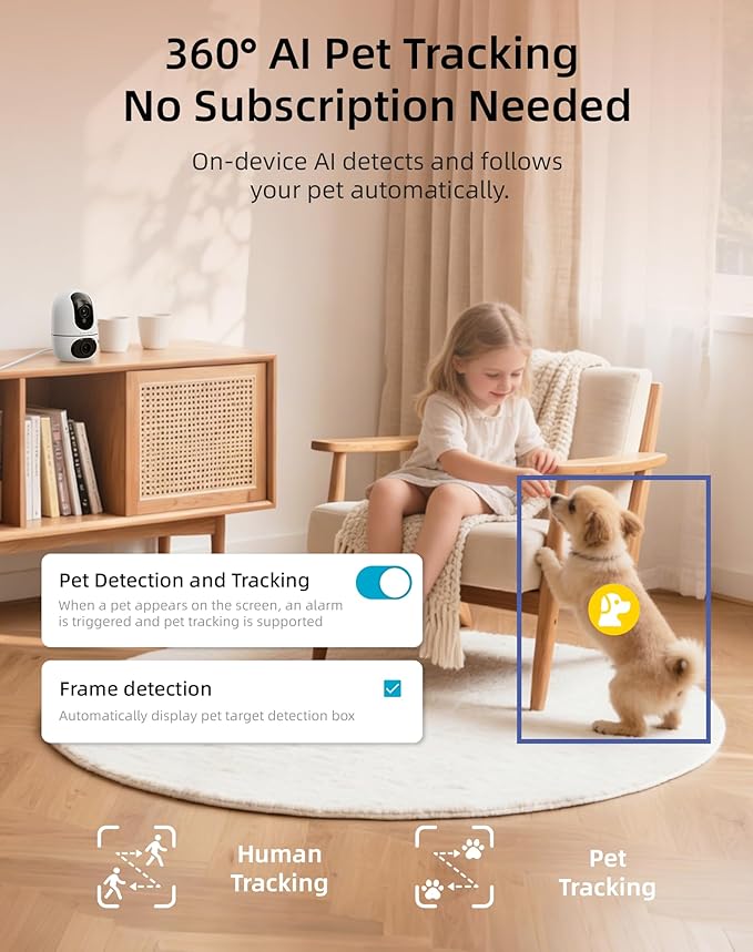 VIRTAVO Pet Camera Indoor for Dogs & Cats, 360° PTZ Pet Monitor - Image 6