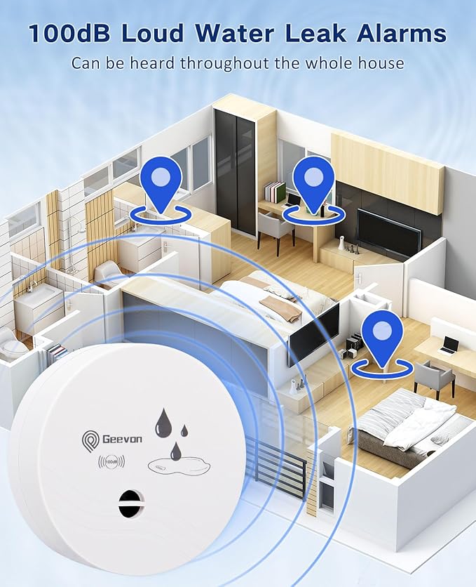 Geevon 6 Pack Water Leak Detectors, 100dB Water Sensor Alarms Flood Detector - Image 2