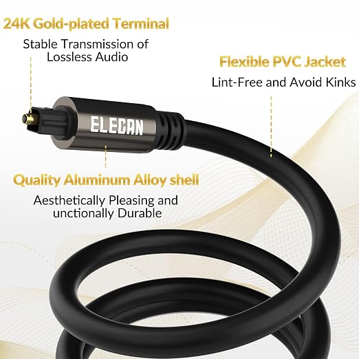 Elecan Optical Audio Cable 100 Ft Digital Audio Toslink Cable Cord-Fiber - Image 3