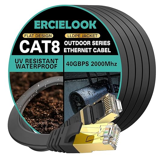 Ercielook CAT8 Ethernet Cable 50 ft High Speed, Shielded Flat Internet Cable by Ercielook
