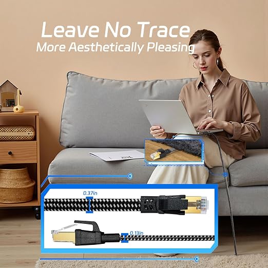 Cat 8 Ethernet Cable 100FT, High-Speed Braided Internet Cable Network Cord - Image 5