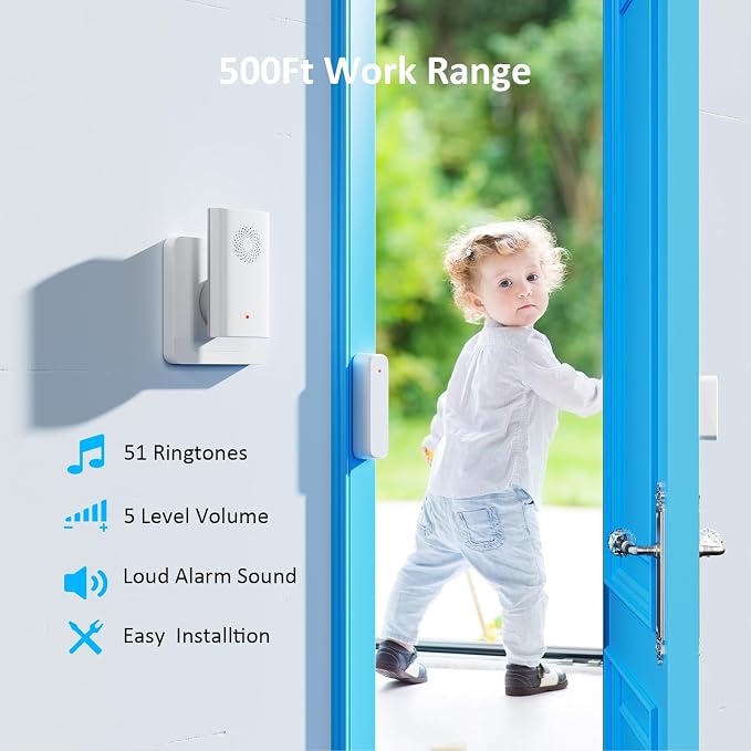 Wireless Door Sensor Chime, Door Open Alarm When Entry Business/Office/Store - Image 2