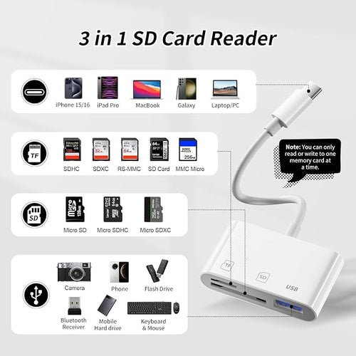 3IN1 SD Card Reader, USB C SD Card Reader, supports SD and MicroSD memory card - Image 2