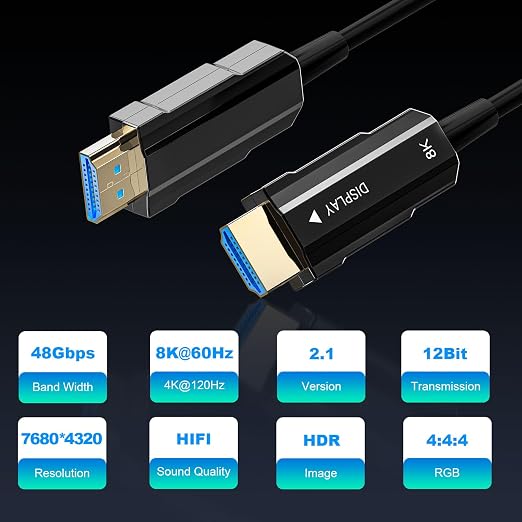 8K HDMI 2.1 Cable 150ft, Long Fiber Optic HDMI Cable, Ultra High Speed Thin - Image 2