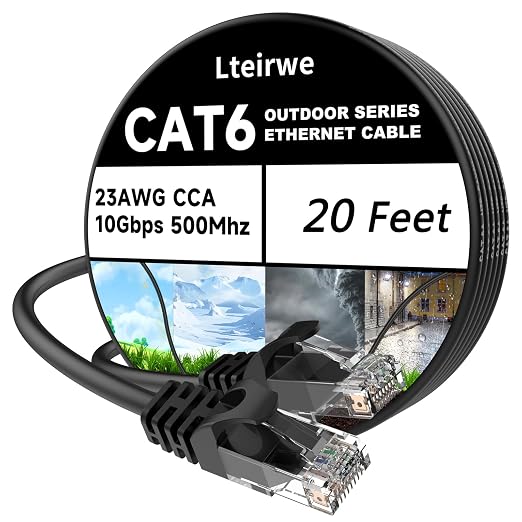CAT6 Ethernet Cable 20FT 23AWG High Speed 500MHz 10Gbps Transmission Speed by Lteirwe