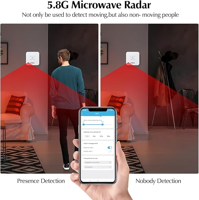 eMylo WiFi Human Presence Sensor 2 Pack, WiFi Millimeter Wave Radar Detection - Image 4