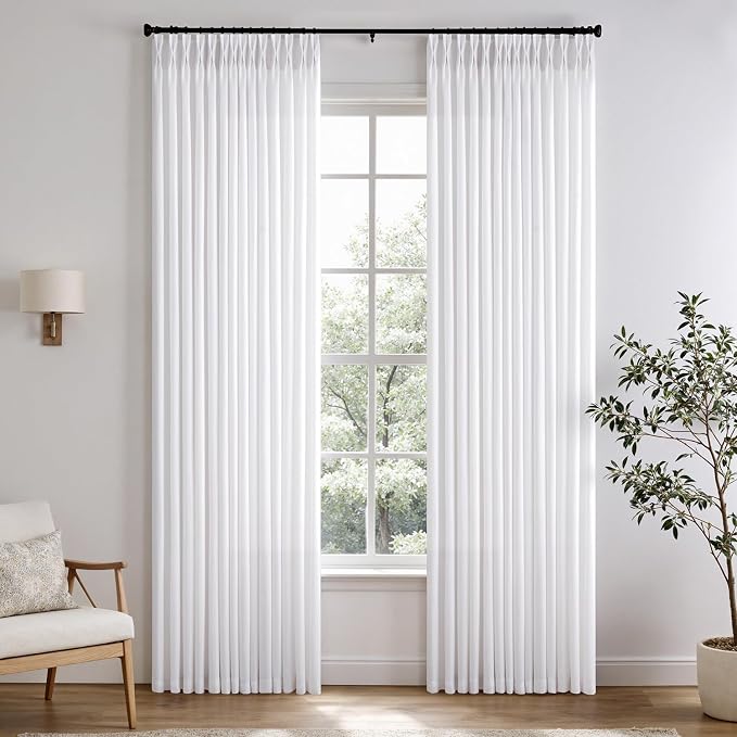 Memory Trained Pinch Pleated Curtains 105 Inches Long, Viral Linen Pinch Pleat by ANRODUO