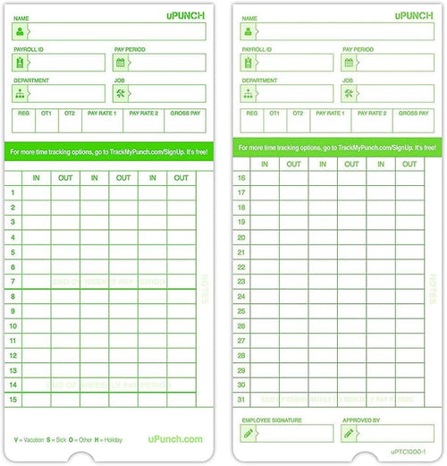 100 uPunch Time Cards for HN3000 - Image 2