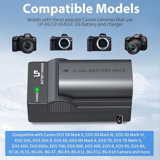 LP LP-E6 LP-E6N Battery and Charger Pack, 7D Mark II, 6D Mark II, 5D Mark IV - Image 4