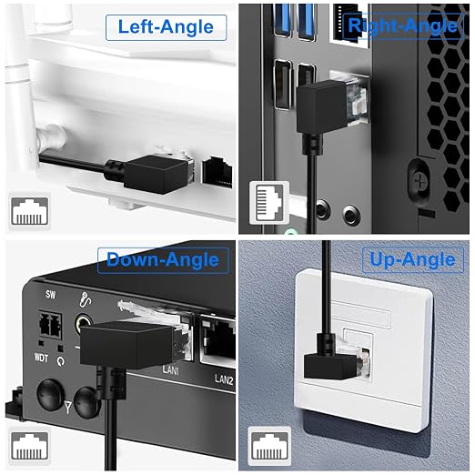 Cat6A Ethernet Cable 90 Degree Downward Angled 30FT, Flexible Slim & Ultra Thin - Image 3