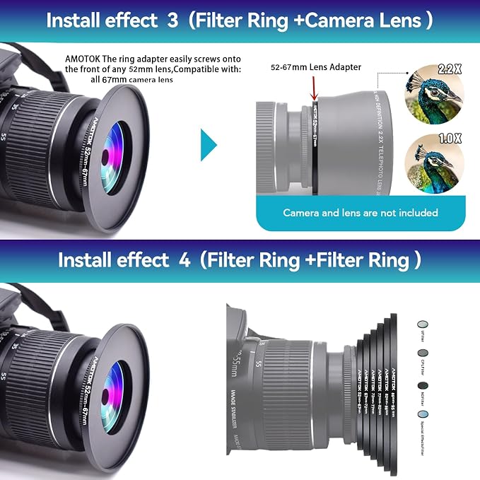52mm Lens to 67mm Camera Filters Ring Compatible All 52mm Camera Lenses to 67mm - Image 7