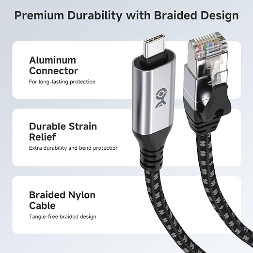Cable Matters Plug & Play Braided USB C to Ethernet Cable - 6ft - Image 6