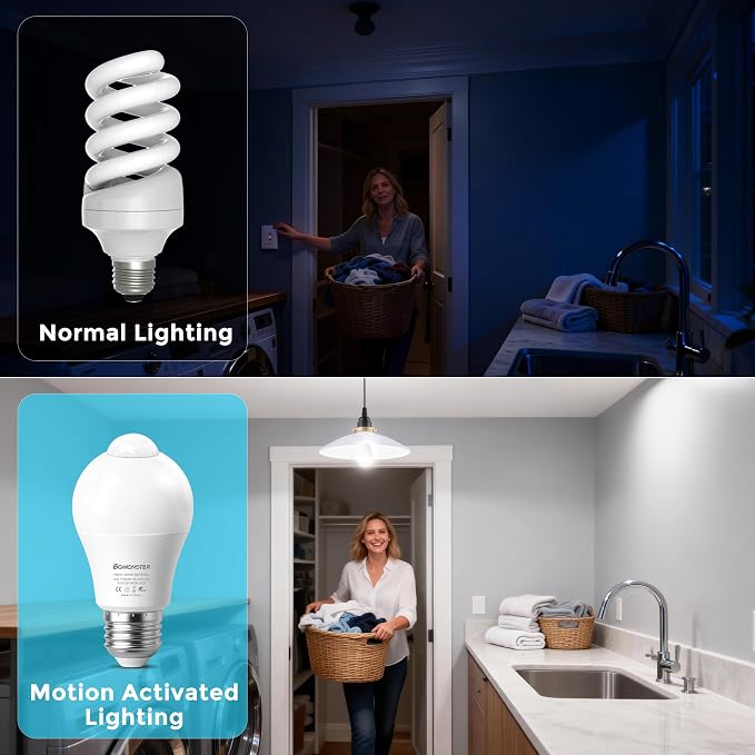 6 Pack Motion Sensor Light Bulbs, 12W Motion Detector Light Bulb, Dusk to Dawn - Image 4
