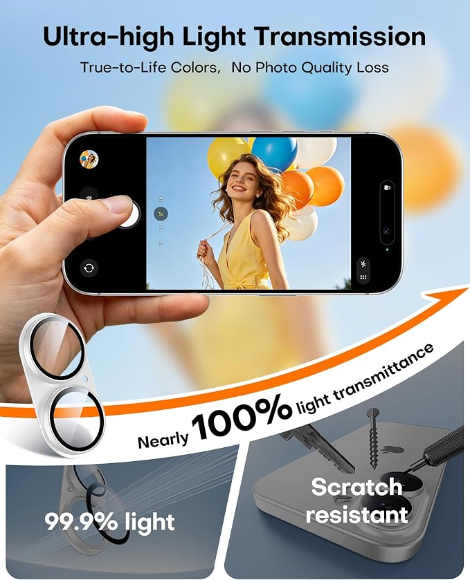 TAURI 2 Pack for iPhone 16/16 Plus Camera Lens Protector, Full Coverage - Image 5