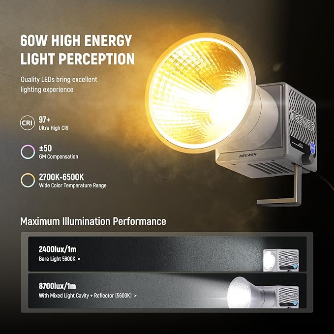 NEEWER 60W Portable RGB LED Video Light Handheld Fill Light, APP/2.4G/Panel - Image 3