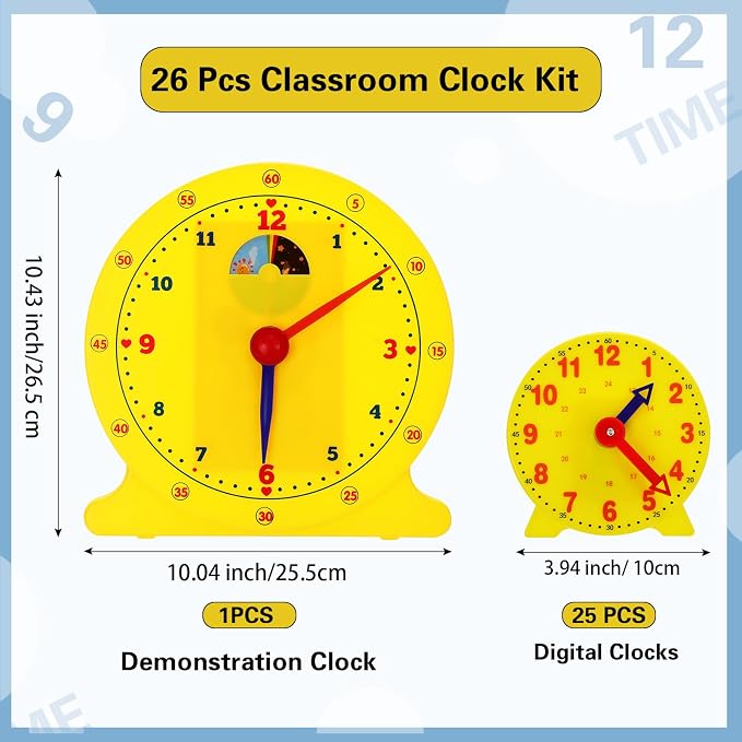 Lenwen 16 Pcs Classroom Clock Kit 24 Hours Learn to Tell Time Teaching Clock Toy - Image 2