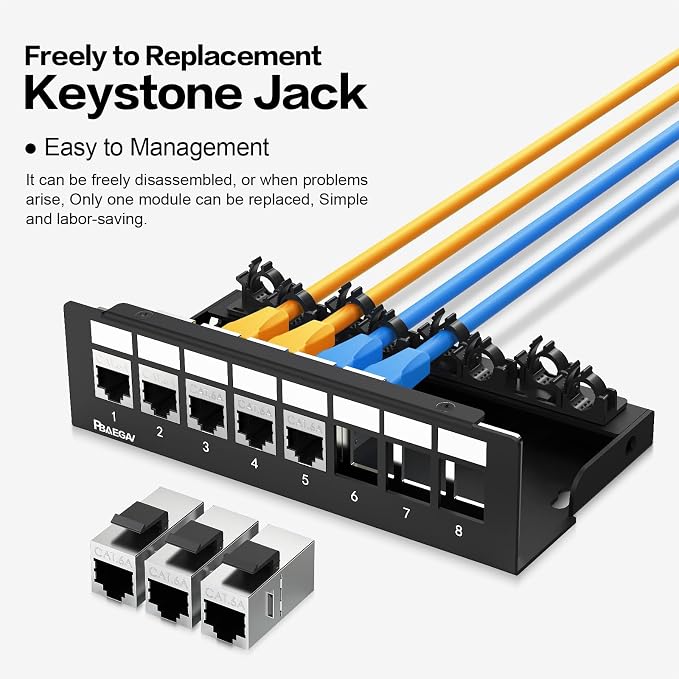 Patch Panel 8 Port with 8pcs Cat6A Keystone Jack【EC Listed】 Shielded No Rust - Image 4