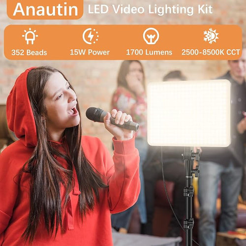 2-Pack LED Video Lighting Kit, Anautin 15W/1700Lux Photography Lighting - Image 2