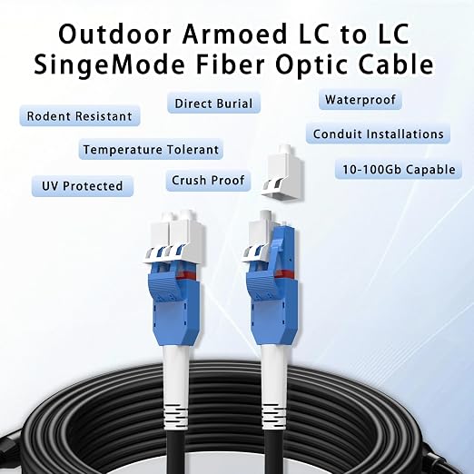 30M/100FT LC to LC Armored Outdoor Fiber Optic Cable, Single Mode Duplex - Image 9